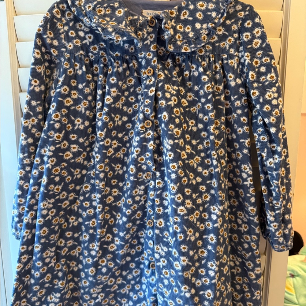 EUC Girls Corduroy Blue Floral Button-Up Dress